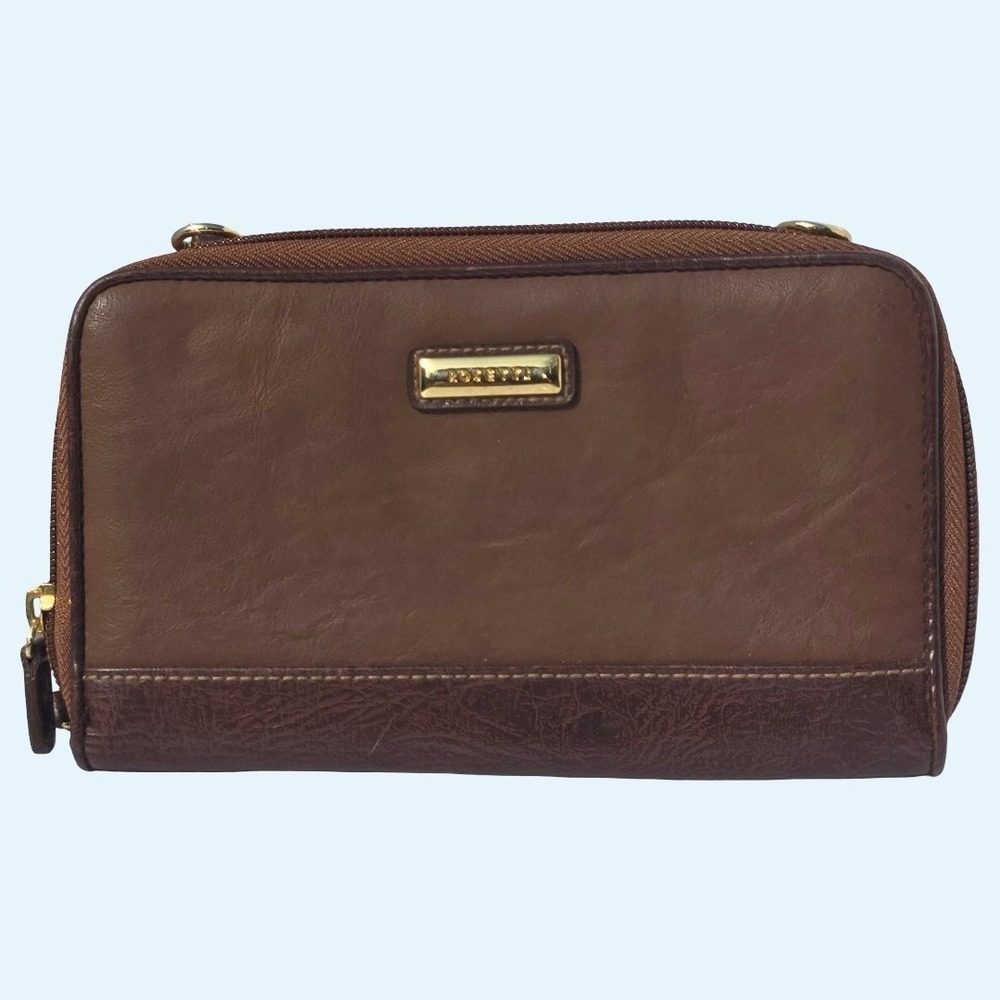 ROSETTI Brown Leather Wallet Crossbody Organizer Agenda Card Holder
